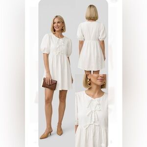 Elegant White Puff Sleeve Dress. Size XL.